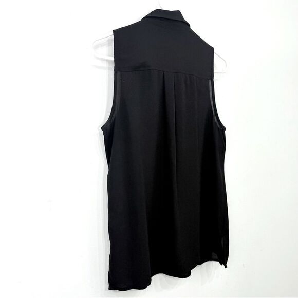 MICHAEL Michael Kors Black Semi Sheer Collared Gold Half Zip Sleeveless Blouse - Picture 9 of 14